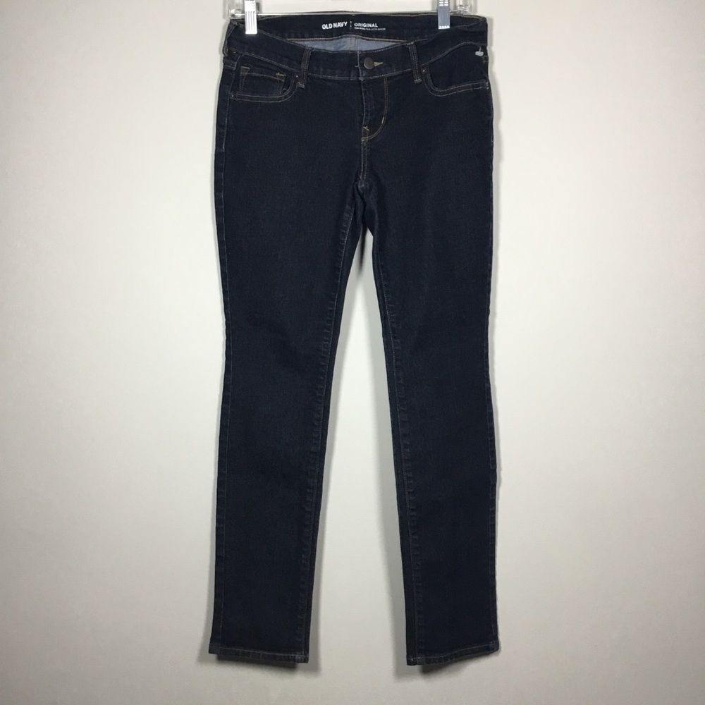 Dark blue Old Navy mid rise straight denim jeans waist 31 1/2” inseam 28”Sz 6P